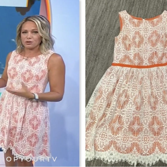 Shoshanna Off-White Lace Dress with Orange Lining Sleeveless Cocktail - Picture 1 of 5